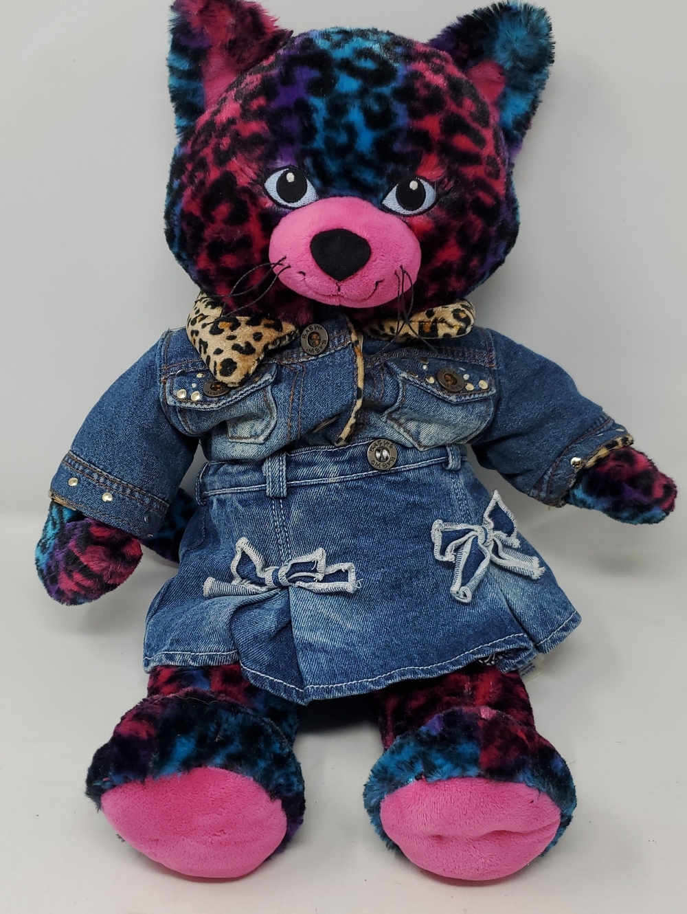 Build-A-Bear Multicolor Leopard Plush Cat in  Denim Outfit